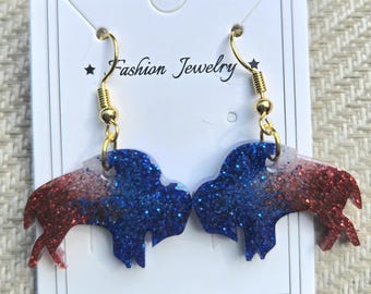 Bills Sparkle Blitz Earrings – Dangles with Red, Blue & Silver Glitter