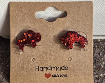 Buffalo Bills Stud Earrings – Red Glitter, Handmade Team Spirit