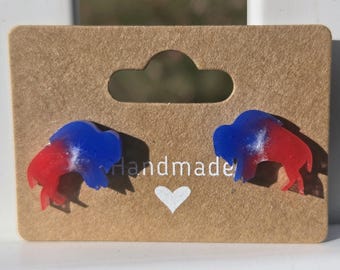 Buffalo Bills Stud Earrings: Red, White, and Blue Handmade Jewelry