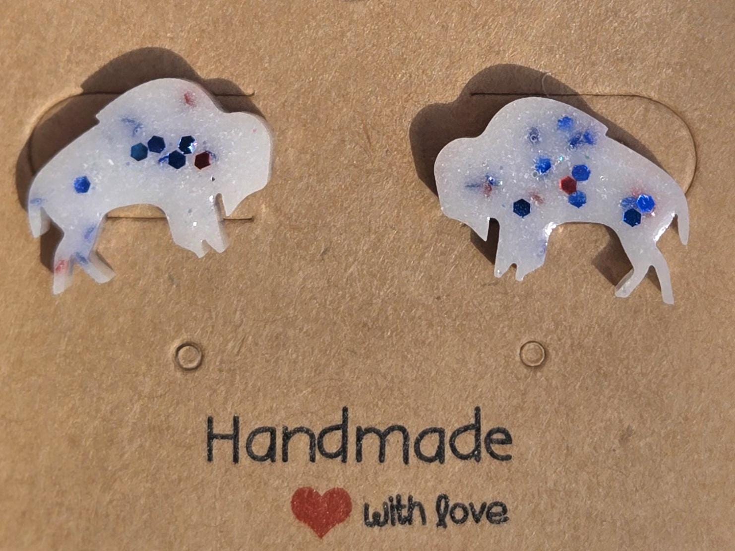 Bills Buffalo Stud Earrings, Red and Blue Sparkles - Etsy Canada