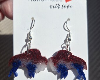 Bills Sparkle Blitz Earrings – Clear Dangles with Red, Blue & Silver Glitter
