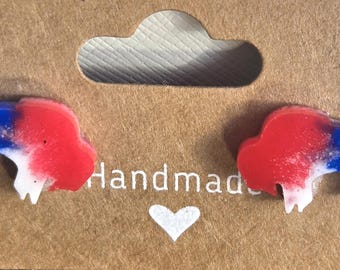 Handmade Buffalo Bills Stud Earrings, Red White and Blue