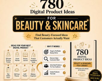 780 Beauty & Skincare Digital Product Ideas for Etsy Sellers | Printable Planner, Tracker, Journal Canva Template Ideas
