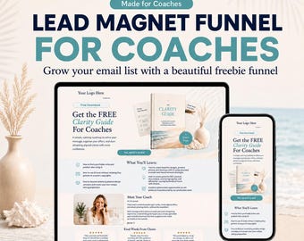 Lead Magnet Funnel for Coaches, Systeme.io Opt-In Funnel Template, Freebie Landing Page, Email List Funnel, Coastal Design, Mobile Friendly