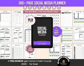 300 Page Social Media Planner Canva Templates | PLR Resell Rights | Editable Content Calendar Kit
