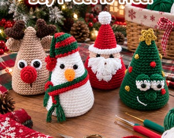 Christmas Amigurumi Crochet Pattern – Buy 1 Get 4 Free – Santa Snowman Reindeer Tree PDF Tutorial – Digital Download