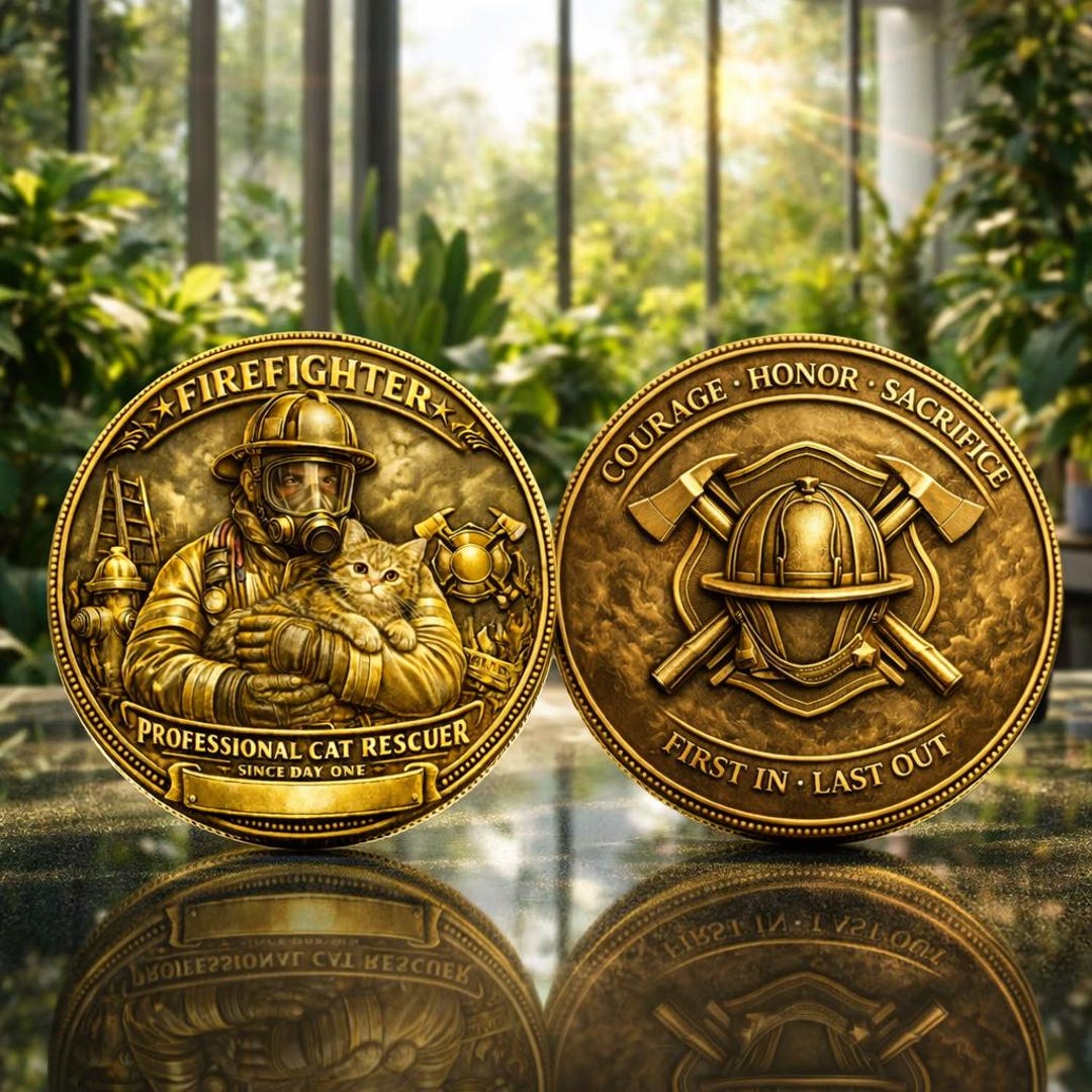 Token Fireman Personalized Firefighter Coin Gift, Custom Commemorative Coin, Cat ...