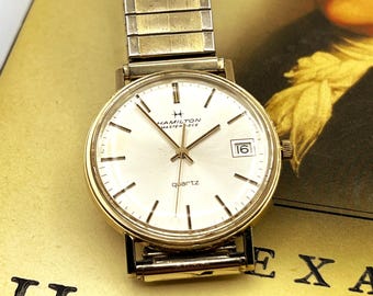 Vintage Hamilton "Masterpiece" Quartz Herrarmbandsur - 10K Guldfyllt - Champagnefärgad urtavla