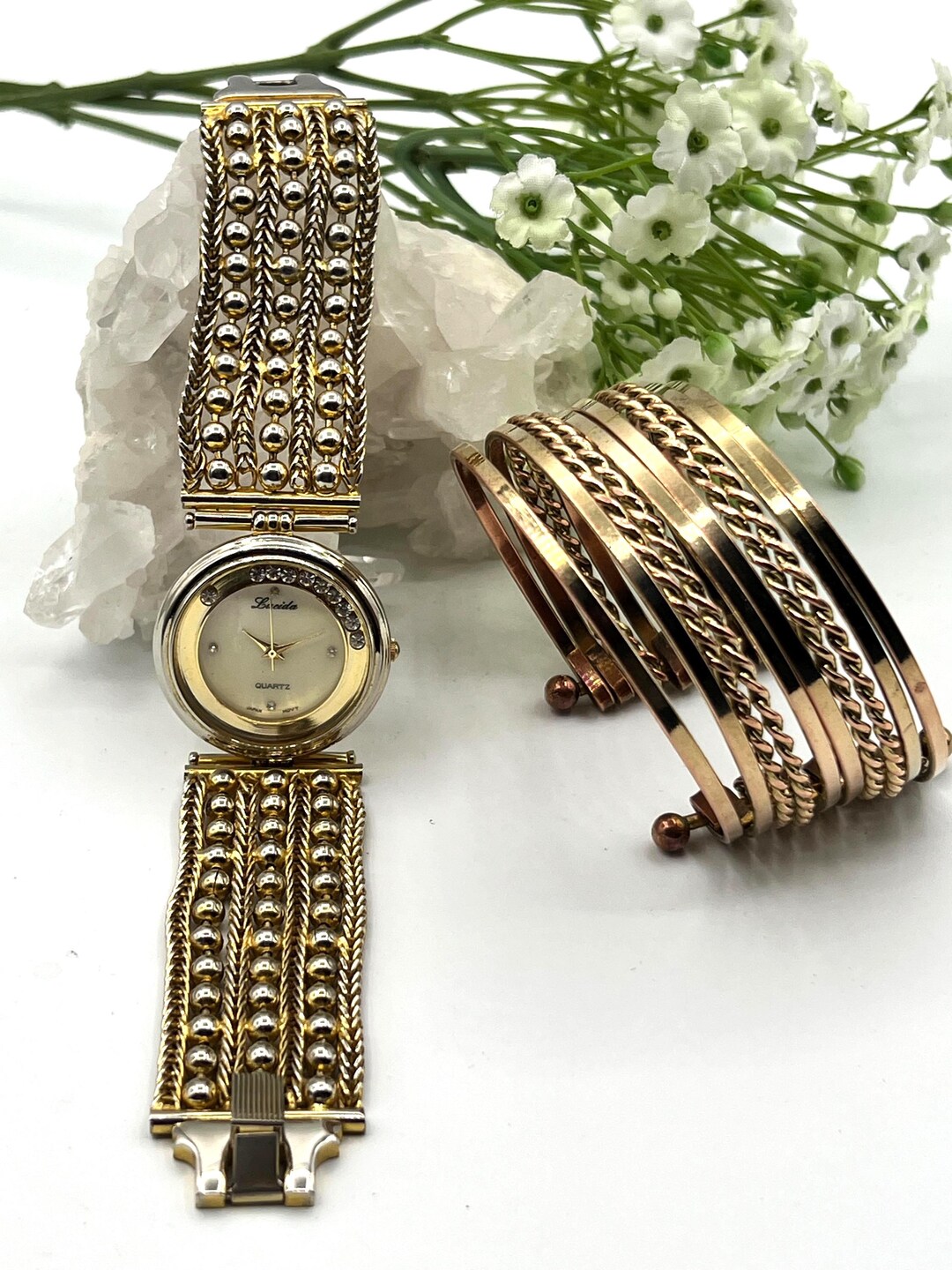 Lucidia Ladies Quartz Watch Plus a Free Complementary Bangle Bracelet ...