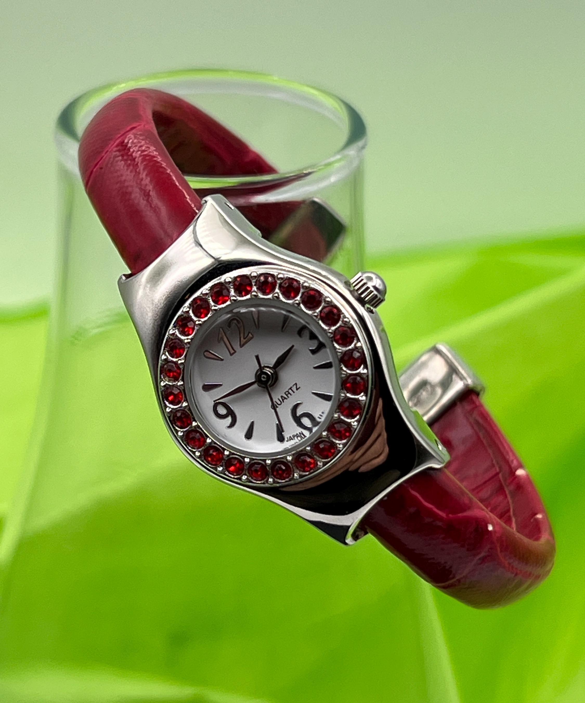 Avon Gold Tone and Red Enamel Scroll Design Hinge Cuff Watch Avon Cuff Watches - Etsy main image 2