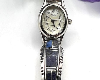 Vintage Nadia Quartz-klocka i sterlingsilver med lapis lazuli-inlägg