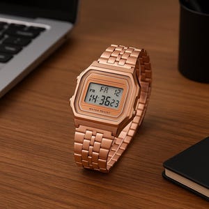 Gold Retro Digital Watch – Unisex Vintage 80’s Style, Water Resistant LED Watch, Fashion Gift for Him or Her