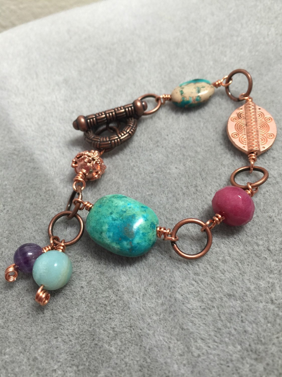 Mixed Gemstone and Copper Bead Wire Wrapped Bracelet - Etsy