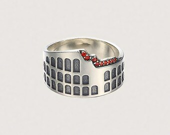 Vintage Roman Colosseum Ring: Sterling Silver, Copper & Cubic Zircon