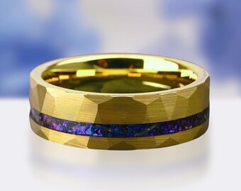 Gold Tungsten Nebula Wedding Band, Faceted Space Ring, 8mm