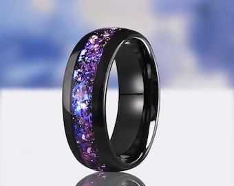 Crab Nebula Ring, Alexandrite Wedding Band, Black Tungsten, 8mm Outer Space Ring
