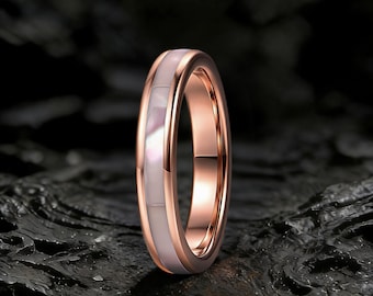 Mother of Pearl Rose Gold Tungsten Wedding Band, Mother of Pearl Engagement Ring, Pearl Wedding Ring