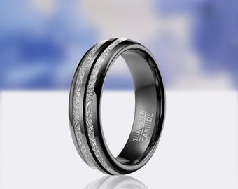 Wolfram Meteorit Ring, Herren Ehering, personalisiert