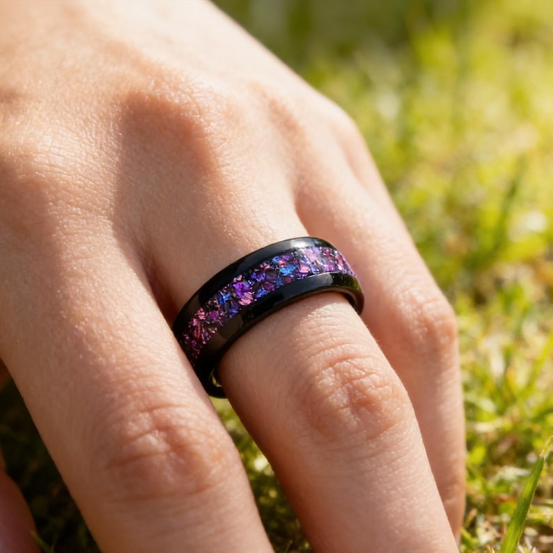 Crab Nebula Ring, Alexandrite Wedding Band, Black Tungsten, 8mm Outer ...