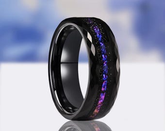 Zwarte wolfraam ring, trouwring orionnevel (8 mm)
