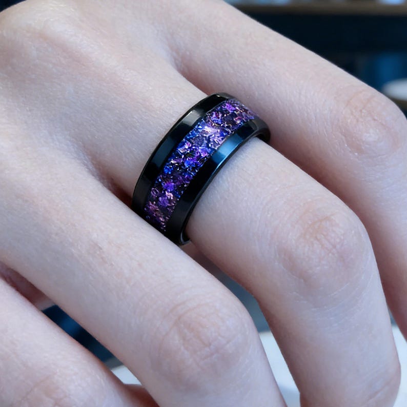 Crab Nebula Ring, Alexandrite Wedding Band, Black Tungsten, 8mm Outer ...