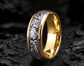 Alliance météorite tungstène noire, bague de promesse en or, 8 mm