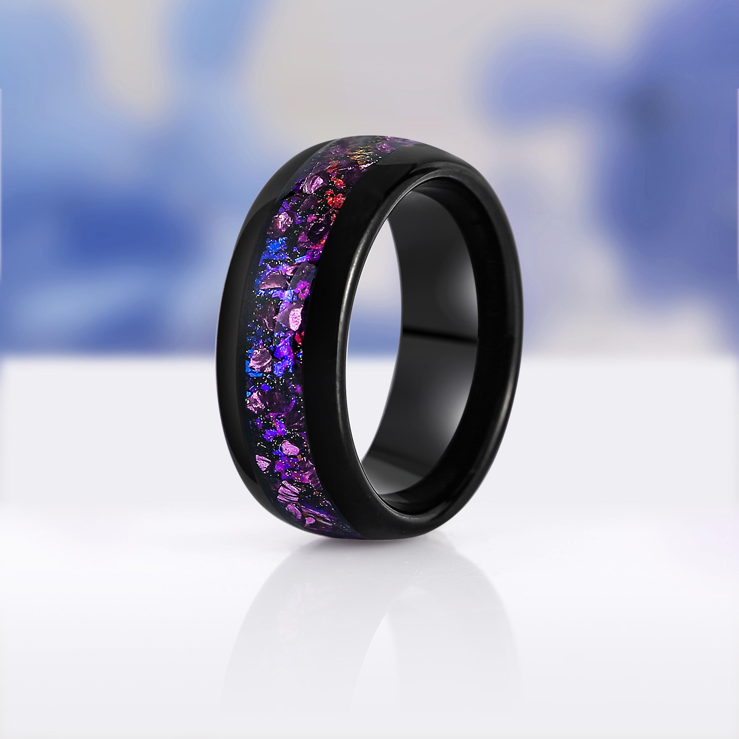 Crab Nebula Ring, Alexandrite Wedding Band, Black Tungsten, 8mm Outer ...