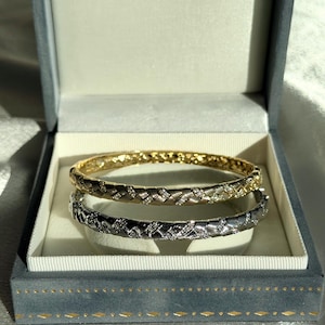 18K Gold Plated Vintage Braided CZ Bangle Bracelet | Handcrafted Luxury Design | Adjustable Fit