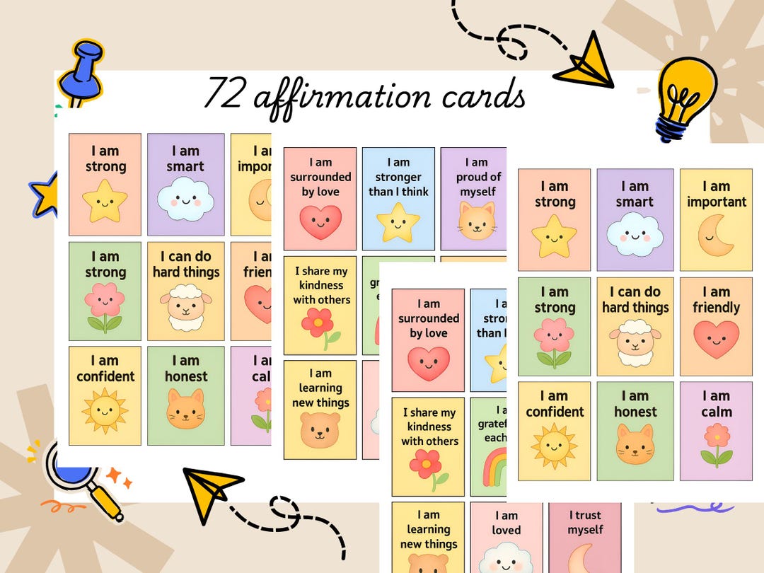 72 Kids Affirmation Cards Printable , Positive Affirmations for Kids ...