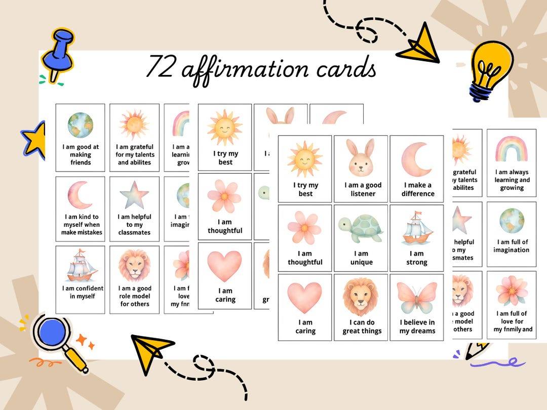 72 Kids Affirmation Cards Printable, Positive Affirmations for Kids ...