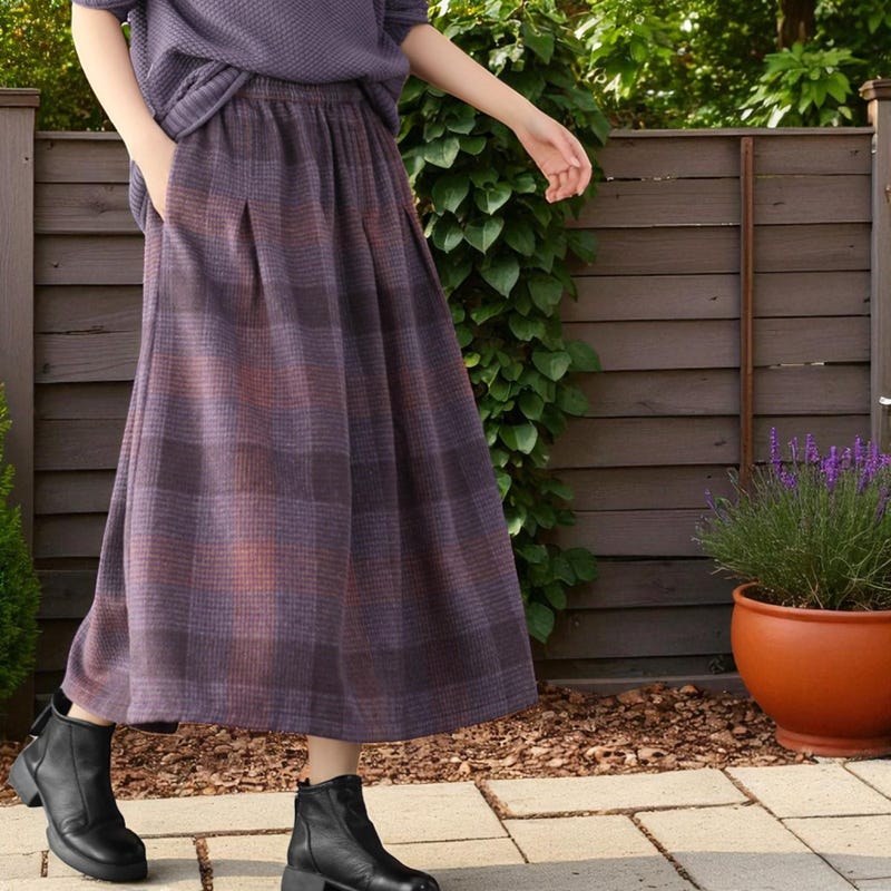 Red Plaid Skirt Lady Loose High Waist Plaid Skirt Plus Size main image 1
