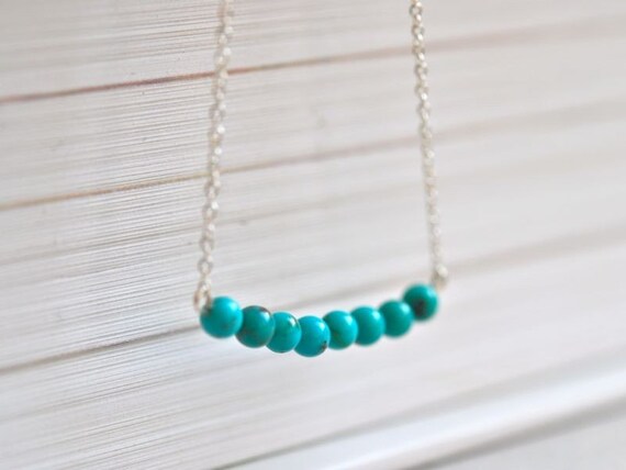 Items similar to Turquoise Beaded Bar Silver Necklace on Etsy