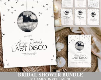 Last Disco Bridal Shower Game Bundle • Retro Disco Theme • 30 Bridal Games • Editable Welcome Sign • Invitation • Last Disco Bachelorette