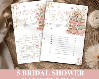 A New Chapter Begins Bridal Shower Game Bundle • Her Next Chapter • Wildflower Storybook Theme • Editable 5 Bridal Shower Games