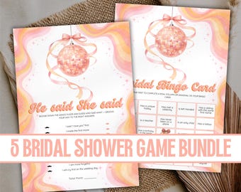 The Last Disco Bridal Shower Game Bundle • Roze strik Retro Disco Bachelorette • 5 bruidsspelletjes • Vrijgezellenfeestspellen • Bewerkbaar en afdrukbaar