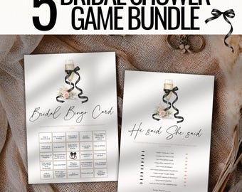 Black Bow • She’s Tying the Knot • 5 Editable Bridal Shower Game Bundle • Elegant Bridal Games • Wedding Shower • Instant Download