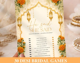Desi Indische Brautdusche Spiele • Indische Hochzeitsspiele • Sangeet • Mehndi • Südasiatische • Punjabi • Bollywood • 30 bearbeitbare Brautspiele