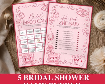 Lucky In Love Bridal Shower Game Bundle • Las Vegas Bachelorette • Casino • Red and Pink Theme • Editable 5 Bridal Shower Games