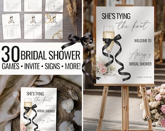 Black Bow Theme • She’s Tying the Knot • 30 Bridal Shower Games Bundle • Elegant Classy Wedding Games • Editable Signs • Instant Download