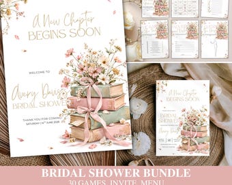 A New Chapter Begins Bridal Shower Game Bundle • Her Next Chapter • Wildflower Storybook • Editable 30 Games • Welcome Sign • Invitation