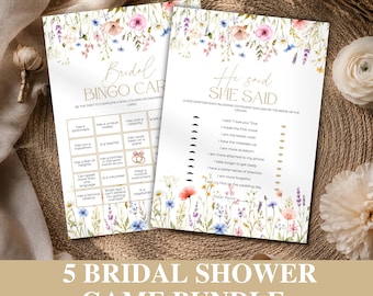 Kärlek i blom Möhippa-spelpaket • Vildblomstertema • 5 redigerbara möhippa-spel • Brud i blom • Blommande brud • Trädgårdsfest