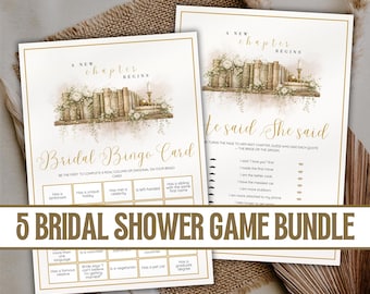 Storybook Bridal Shower Game Bundle • A New Chapter Begins • Her Next Chapter • 5 Bridal Shower Games • Dark Academia • Vintage Library
