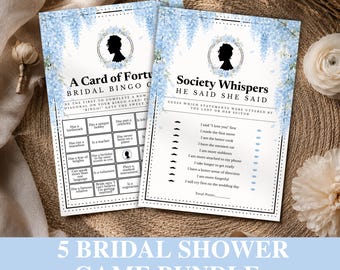 Regency Society Era Bridal Shower Game Bundle • Victorian • Tea Party • Editable 5 Bridal Shower Games • Whistle Blue Floral Theme