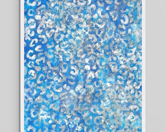 Blauer Leopard – Abstrakter Kunstdruck mit Muster, moderne blaue Wandkunst, ausdrucksstarke, malerische Textur