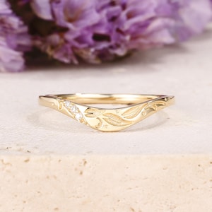 Gravierte Blatt Moissanite Ehering Solid Gold Milgrain Cluster Ring Rebe Zweig Ring Birthstone Stapeln Ring handgemachter Schmuck