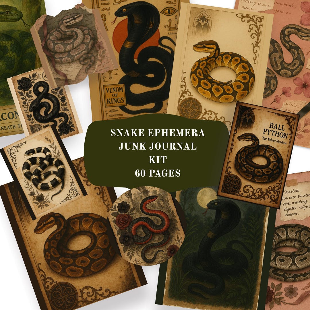 Snake Journal Gothic Snake Junk Journal Printable 60 8.5x11 PAGES, Ephemera Sheet ...