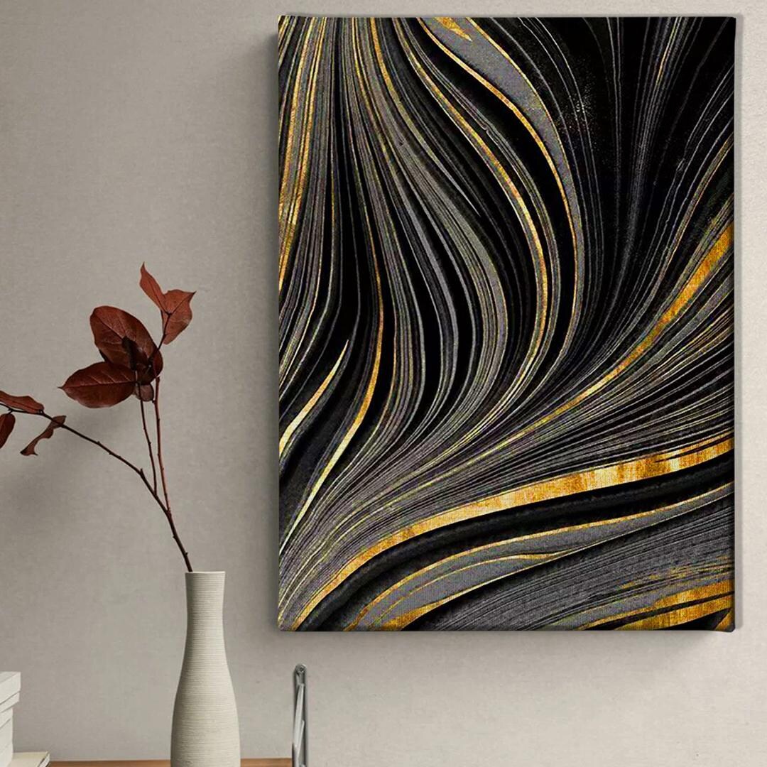 Black Gold Abstract Canvas Wall Art, Luxury Modern Painting, Statement ...