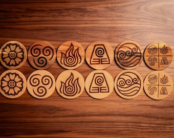 Juego de 4 posavasos inspirados en ATLA / Cuatro Elementos, Loto Blanco, Iroh