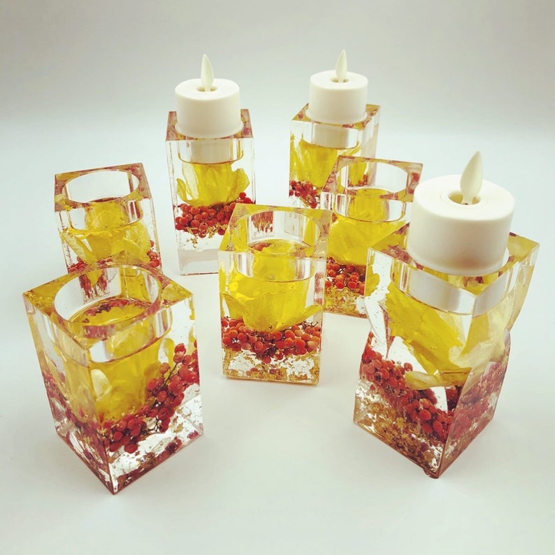 Tea Light Candle Holder With Dried Flowers Christmas Gift Wedding Favor Holiday Decor image 1