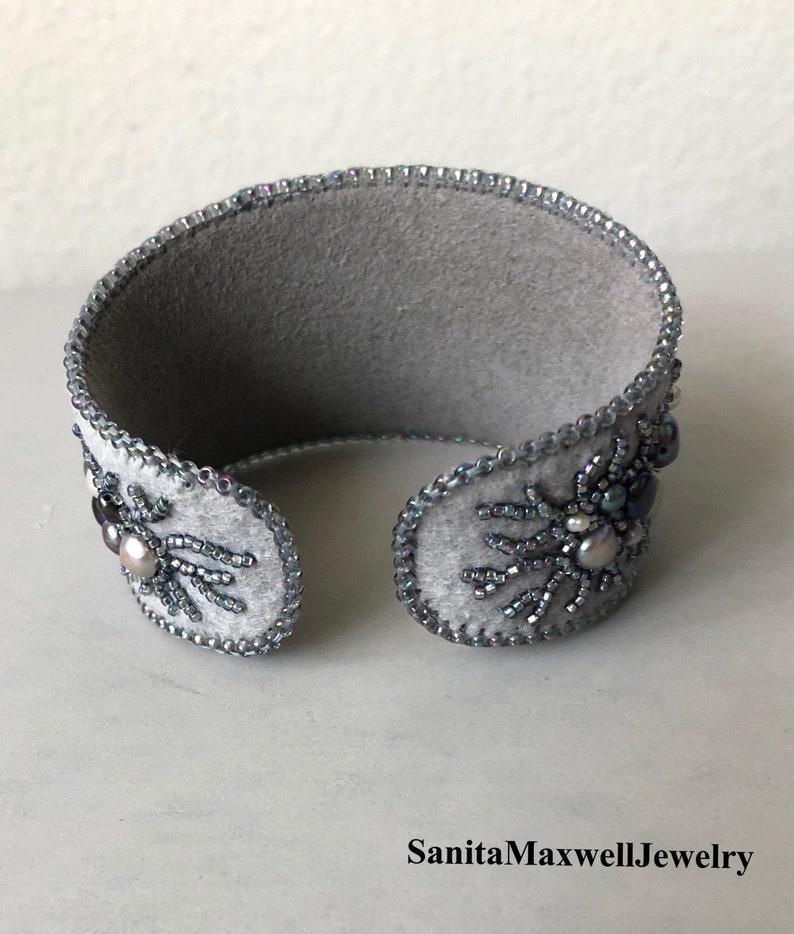 Bead Embroidery Cuff Bracelet Freshwater Pearl Cuff Winter Etsy